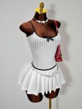Elegant Women Solid Color Slim Fit Pleated Mini Dress