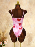 Summer Women Heart Print Strappy Sexy Jumpsuit