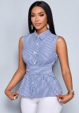 Striped Sleeveless Shirt Summer Lace-Up Slim Waist Slim Fit Women Vest