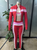 Spring Fashion Street Women Color-Block Patchwork Long Sleeve Zip-Up Casual Three-Piece Pants Set