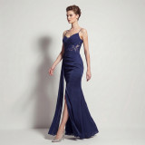 Women Sequined Camisole with Slit Formal Party Evening Dress