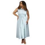 Plus Size Women Elegant Sleeveless Waist-cinching Shirt Dress