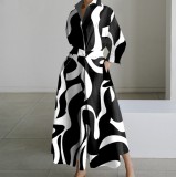 Plus Size Women Printed Casual Polka Dot Polo Neck Long-Sleeve Dress