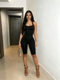 Women Halter Neck Stretch Sleeveless Knee-Length Jumpsuit