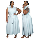 Plus Size Women Elegant Sleeveless Waist-cinching Shirt Dress