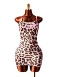 Women Sexy Holidays Leopard Print Strap Dress