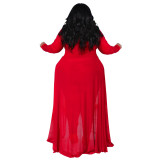 Plus Size Women Pocket Long Sleeve Patchwork Stretchy Jumpsuit