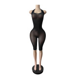 Women Halter Neck Stretch Sleeveless Knee-Length Jumpsuit