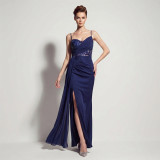 Women Sequined Camisole with Slit Formal Party Evening Dress