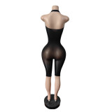 Women Halter Neck Stretch Sleeveless Knee-Length Jumpsuit