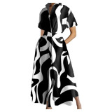 Plus Size Women Printed V-Neck Short-Sleeve Dress