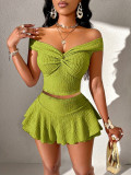 Women Off-Shoulder Cropped Top and Skirt Two-Piece Set