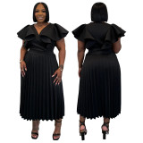 Plus Size Women Ruffle Pleated Dress