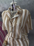 Women Spring/Summer African Short-Sleeve Striped Top and Shorts Two-Piece Set