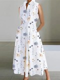 Plus Size Women Printed V-Neck Sleeveless Dress