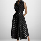 Plus Size Women Printed V-Neck Sleeveless Dress