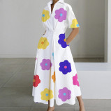 Plus Size Women Printed V-Neck Short-Sleeve Dress