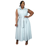 Plus Size Women Elegant Sleeveless Waist-cinching Shirt Dress