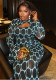 Women Printed Regular Sexy Hollow-Out Long Sleeve Bodycon Dress