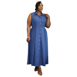 Plus Size Women Elegant Sleeveless Waist-cinching Shirt Dress