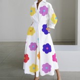 Plus Size Women Printed Casual Polka Dot Polo Neck Long-Sleeve Dress