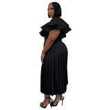 Plus Size Women Ruffle Pleated Dress