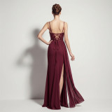 Women Sequined Camisole with Slit Formal Party Evening Dress