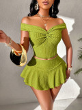 Women Off-Shoulder Cropped Top and Skirt Two-Piece Set