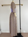 Women Spring/Summer African V-Neck Striped Holidays Dress
