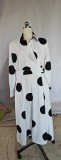Plus Size Women Printed Casual Polka Dot Polo Neck Long-Sleeve Dress