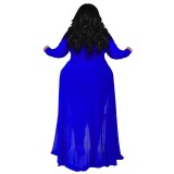 Plus Size Women Pocket Long Sleeve Patchwork Stretchy Jumpsuit