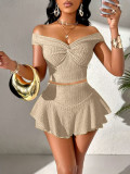 Women Off-Shoulder Cropped Top and Skirt Two-Piece Set