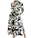 Plus Size Women Printed Casual Polka Dot Polo Neck Long-Sleeve Dress