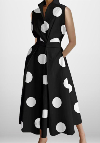 Plus Size Women Printed V-Neck Sleeveless Dress