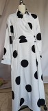 Plus Size Women Printed Casual Polka Dot Polo Neck Long-Sleeve Dress