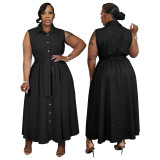 Plus Size Women Elegant Sleeveless Waist-cinching Shirt Dress
