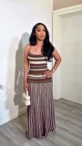 Women Summer African Elegant Striped Color Block Strap Dress