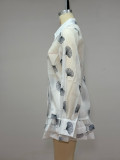 Women Summer African Elegance Lantern Sleeve Ruffle Shirt and Skirt Two-Piece Set