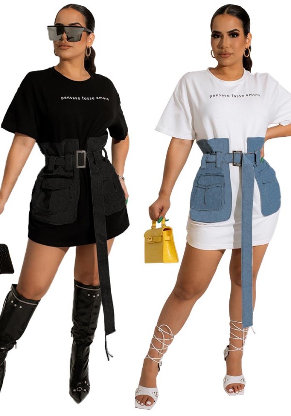 Women Summer Denim Casual Patchwork Dress
