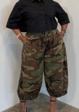 Plus Size Women Camouflage Pocket Lantern Jogger Pants