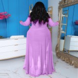 Plus Size Women Pocket Long Sleeve Patchwork Stretchy Jumpsuit
