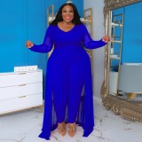 Plus Size Women Pocket Long Sleeve Patchwork Stretchy Jumpsuit