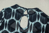 Women Printed Regular Sexy Hollow-Out Long Sleeve Bodycon Dress
