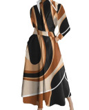 Plus Size Women Printed Casual Polka Dot Polo Neck Long-Sleeve Dress