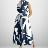 Plus Size Women Printed V-Neck Sleeveless Dress