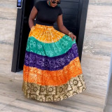 Women African Summer Print Holidays Patchwork Skirt