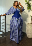 Women Spring/Summer African V-Neck Striped Holidays Dress