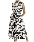 Plus Size Women Printed V-Neck Sleeveless Dress