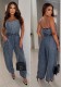 Women Strapless Off Shoulder Denim Wide-Leg Jumpsuit