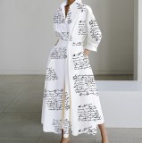 Plus Size Women Printed Casual Polka Dot Polo Neck Long-Sleeve Dress